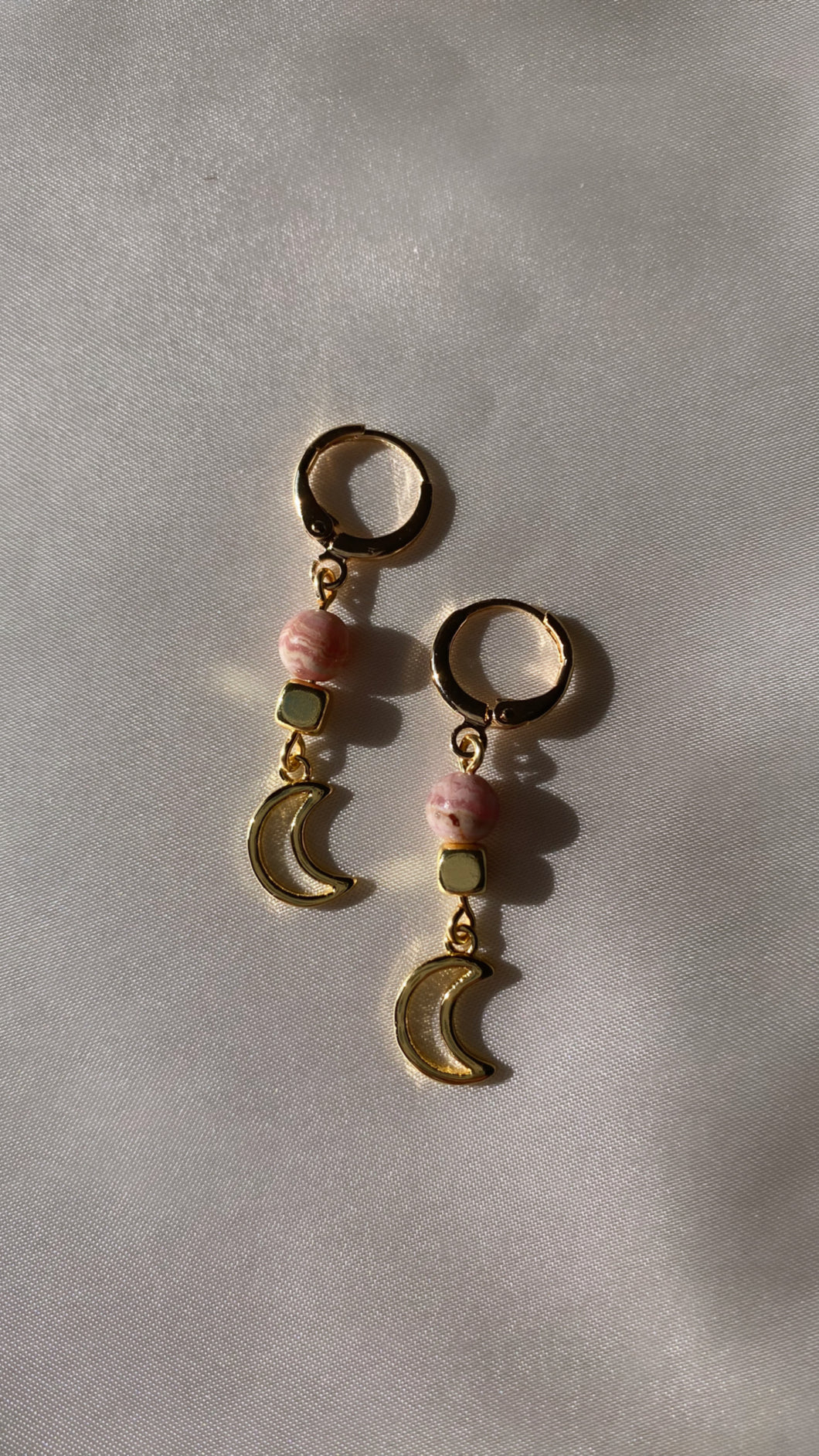 Rhodochrosite Moon Earrings