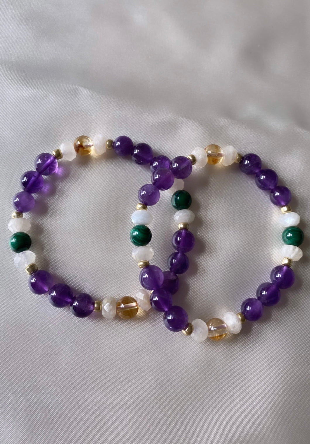 Amethyst, Citrine, Malachite, & Moonstone Infinity Bracelet