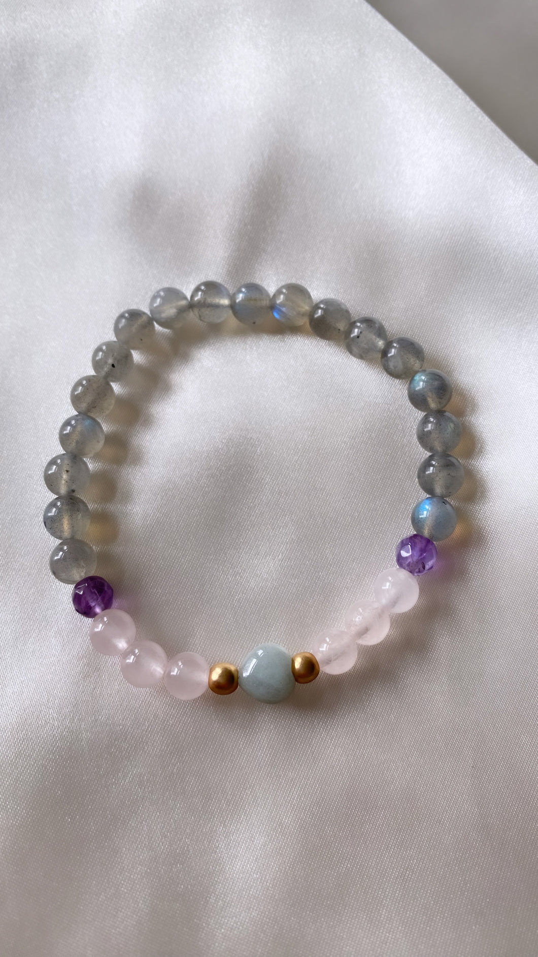 Labradorite, Amethyst, & Rose Quartz Infinity Bracelet