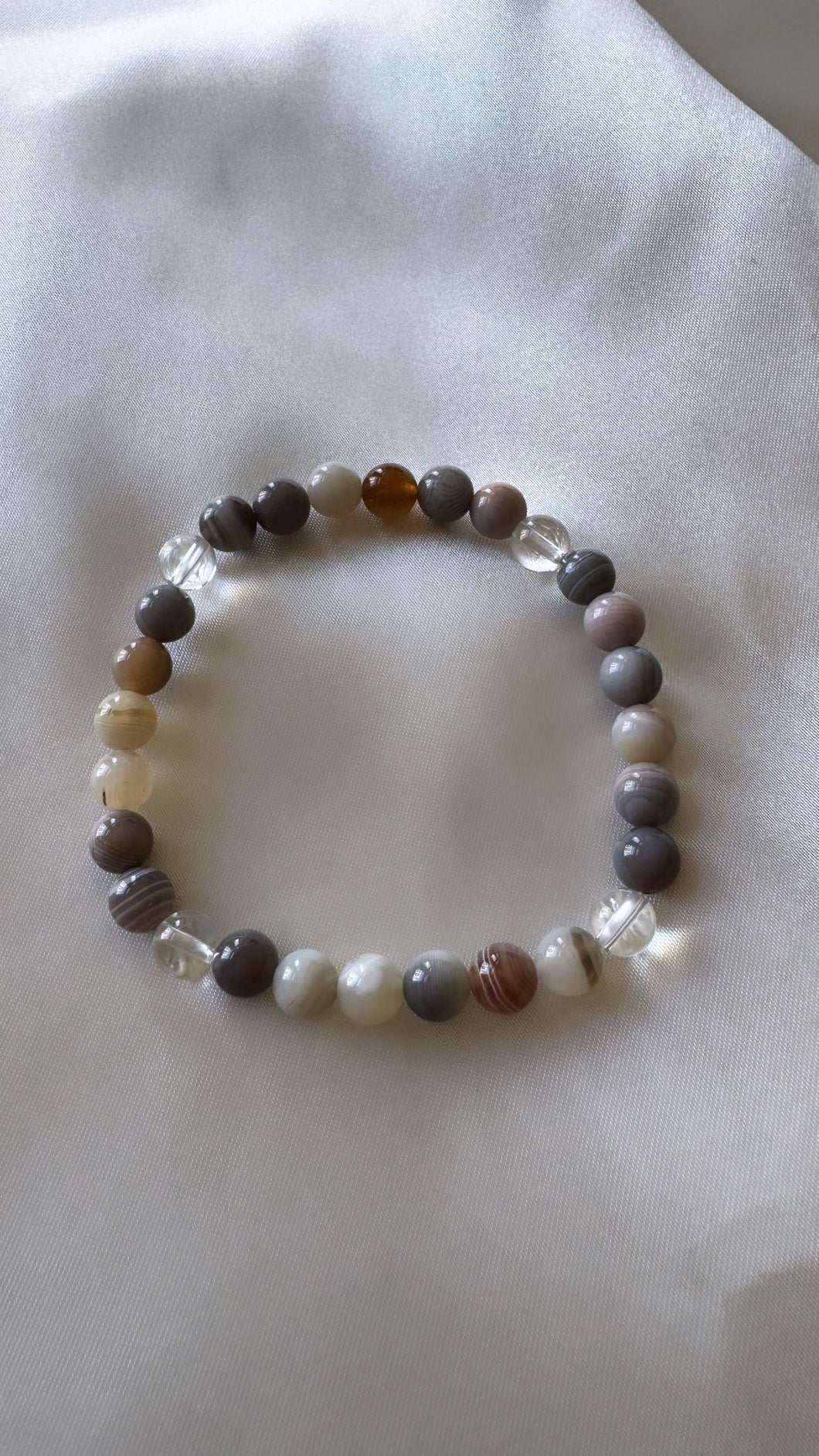 Mini Botswana Agate & Clear Quartz Infinity Bracelet