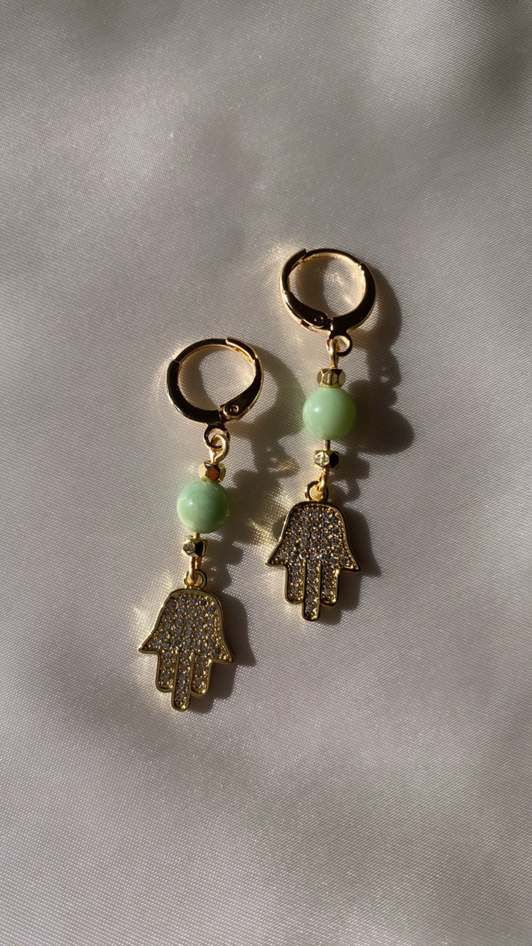 Chrysoprase Hamsa Hand Earrings