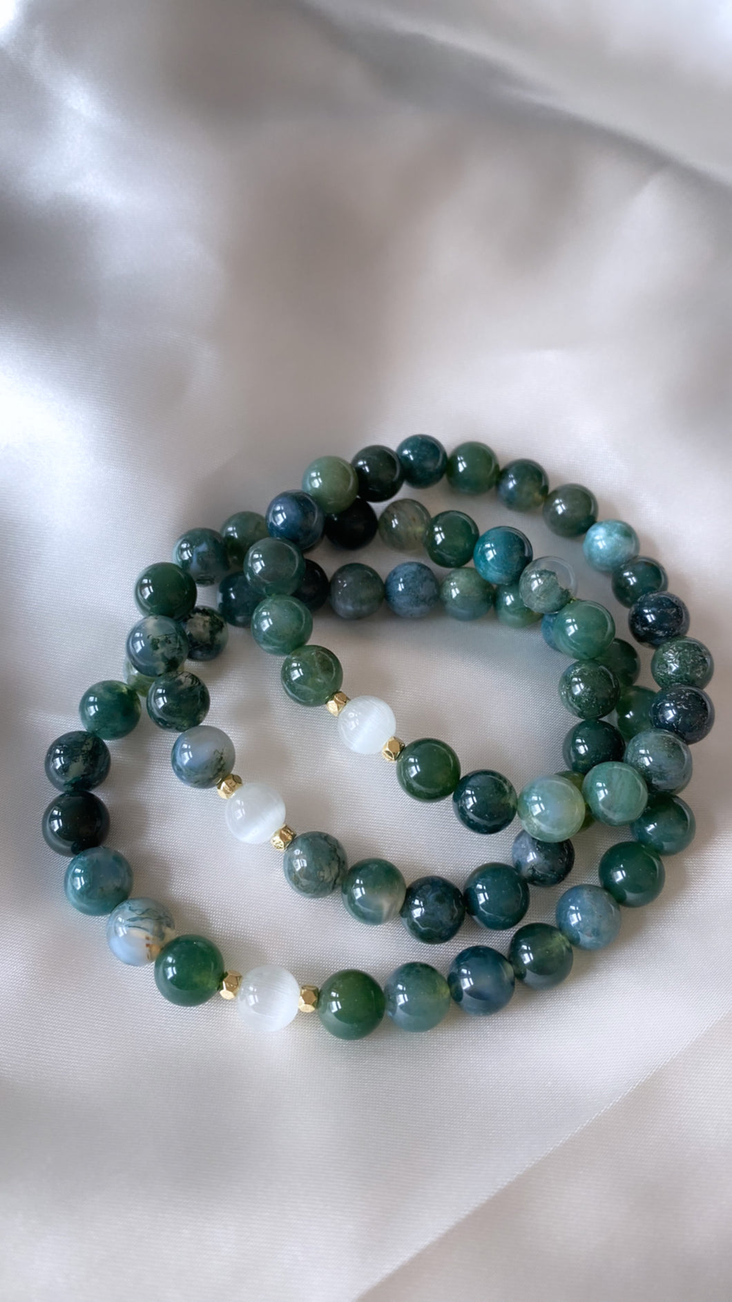 Moss Agate x Selenite Infinity Bracelet
