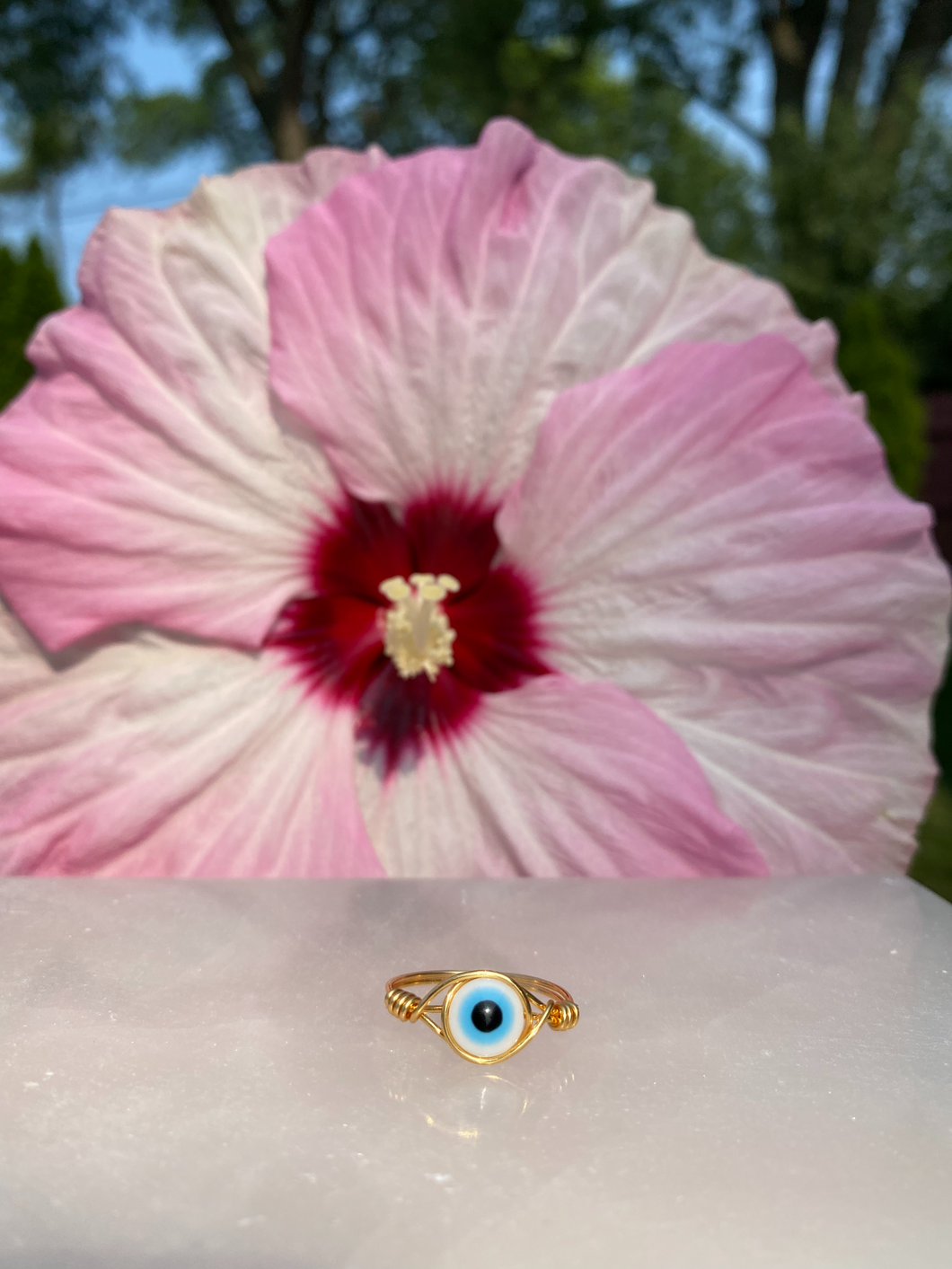 White Evil Eye Handmade Ring