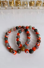 Load image into Gallery viewer, Orange Evil Eye Crystal Bracelets
