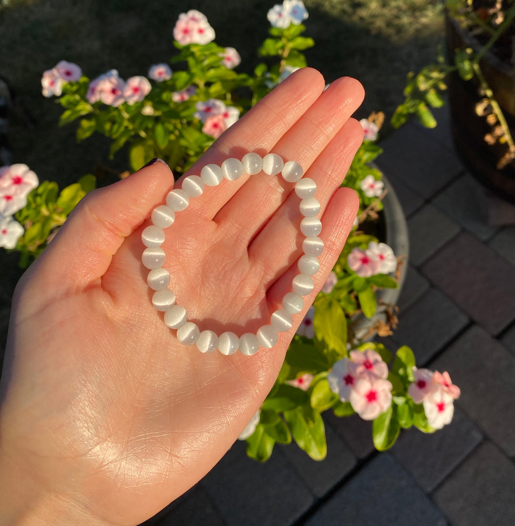 Cats Eye Selenite Infinity Bracelet