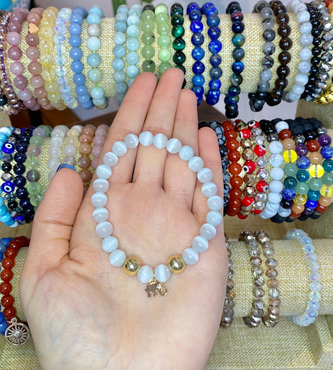 Cats Eye Selenite Charm Bracelet