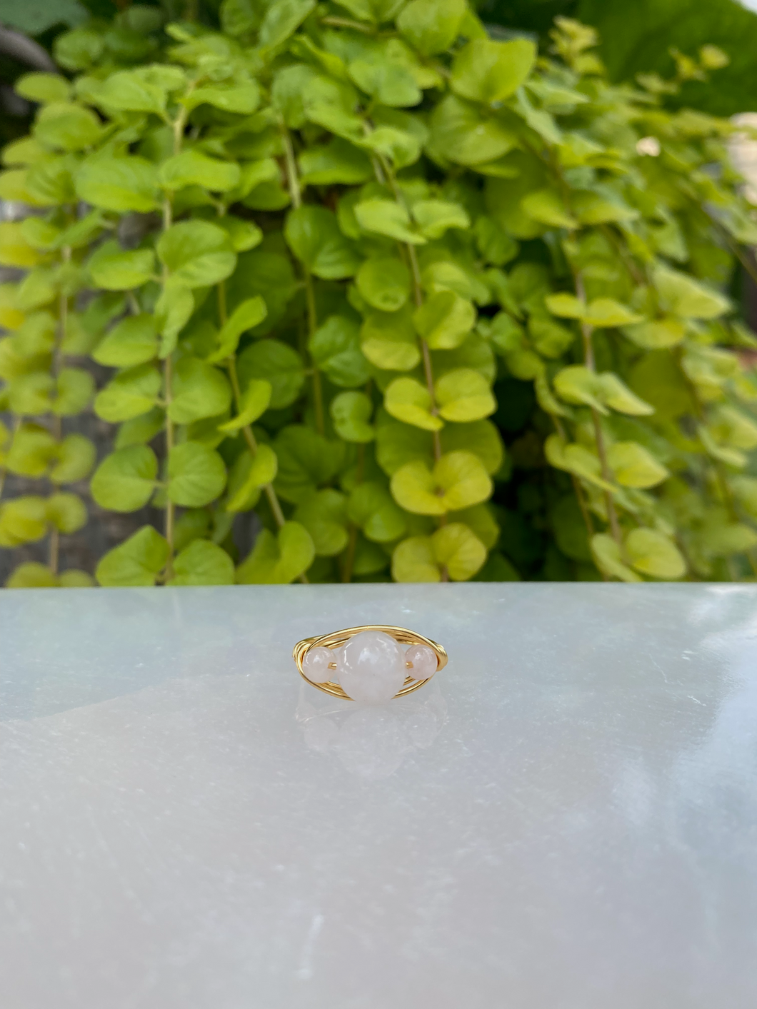 Triple Rose Quartz Handmade Ring